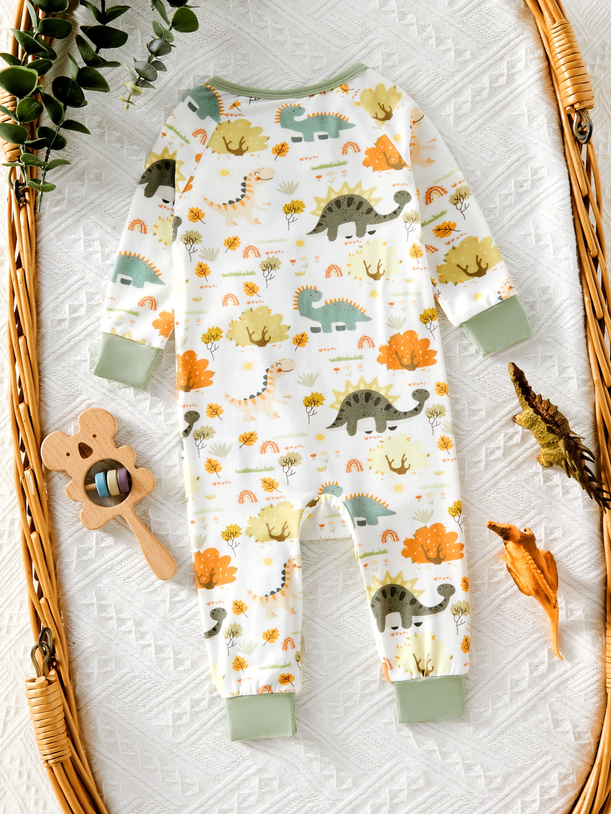 Cozy Dinosaur Print Bamboo Pajamas for Newborns - Footless Zip-Up Sleep N Play for Boys and Girls (3-6 Months)