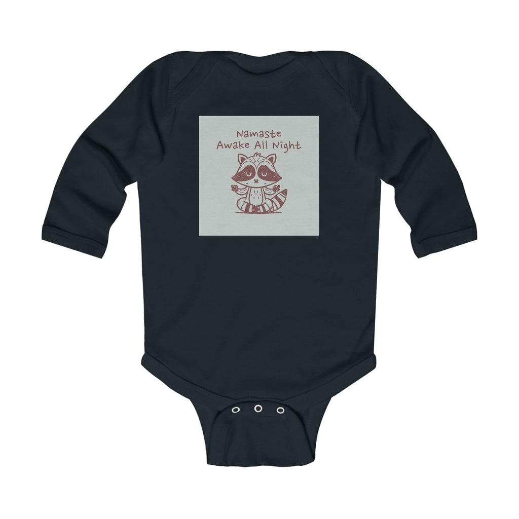Namaste Awake All Night Raccoon Infant Bodysuit | Yoga Baby Onesie
