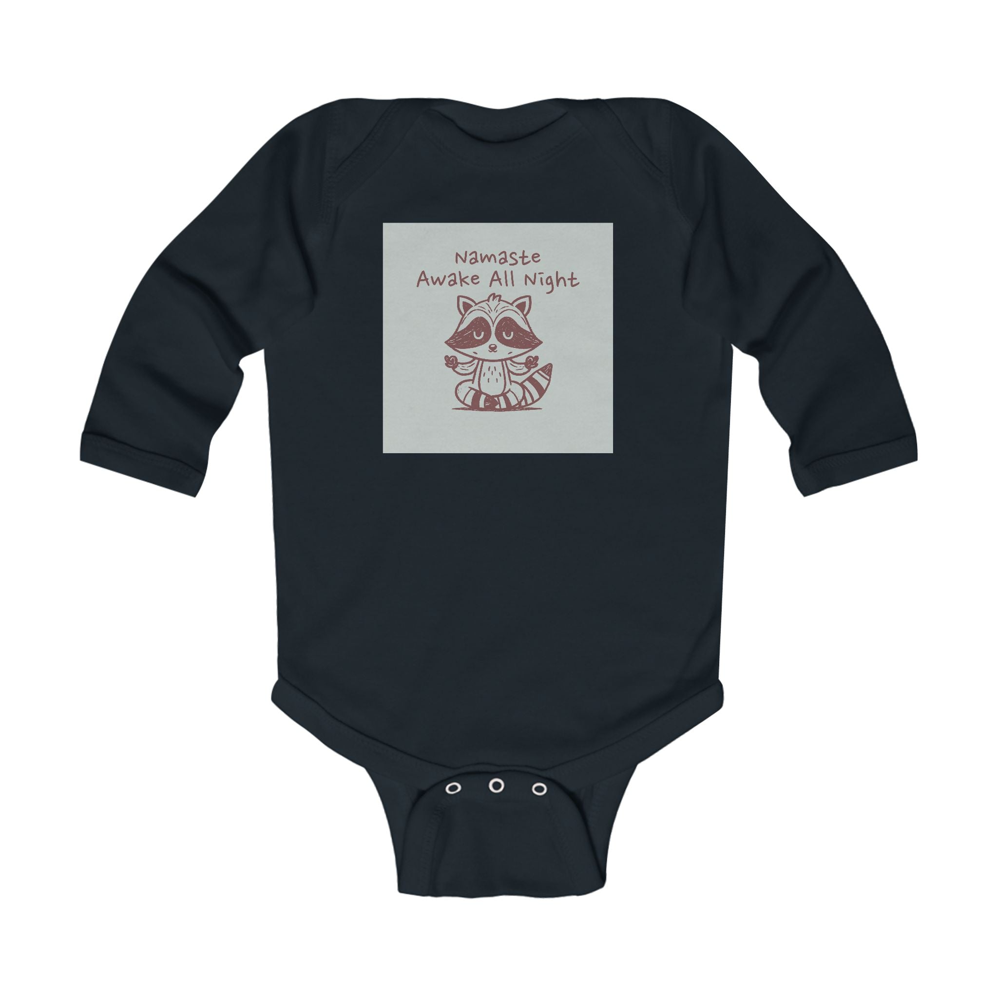 Namaste Awake All Night Raccoon Infant Bodysuit | Yoga Baby Onesie