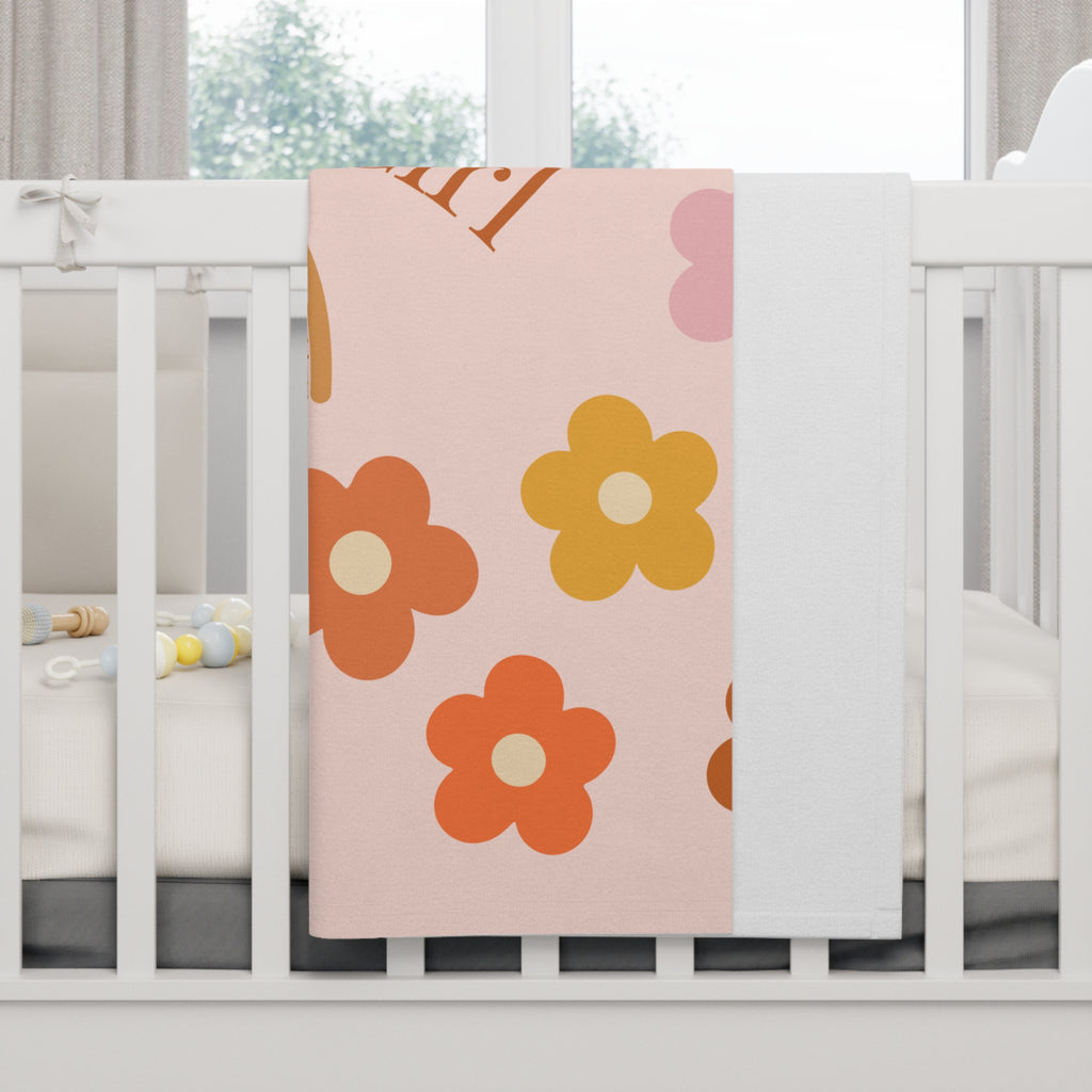 Mimi's Girl Rainbow Floral Baby Blanket | Retro Flower Pattern