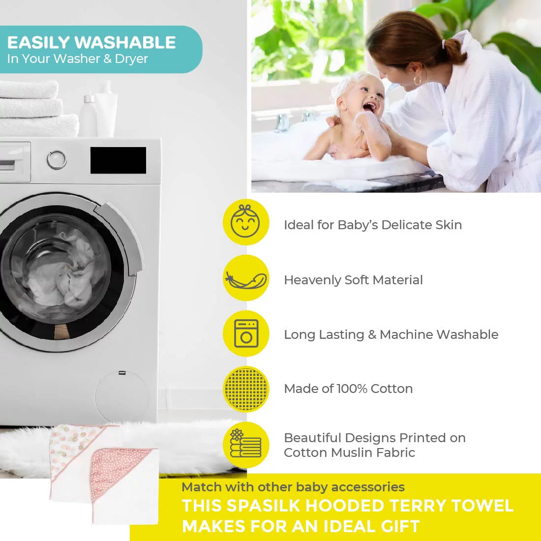 Delightful Baby Hooded Towel Bath Set - Pack of 2 in Adorable Pink Shells