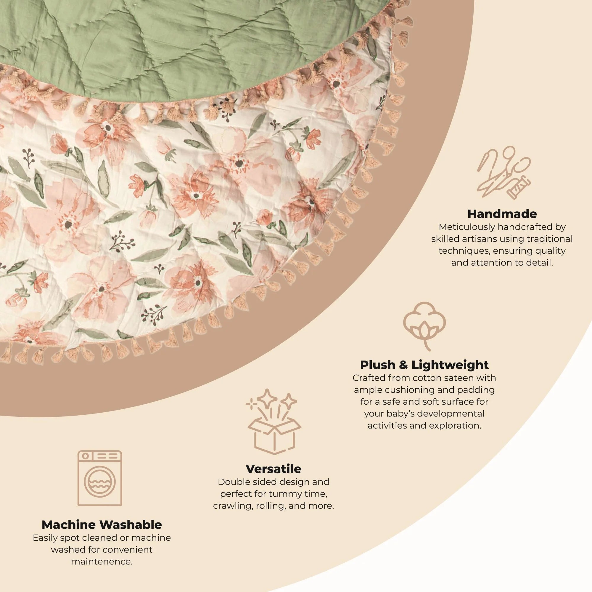 Enchanting Floral Activity Mat for Newborns - 40" x 40" Reversible Play Mat for Tummy Time and Family Bonding