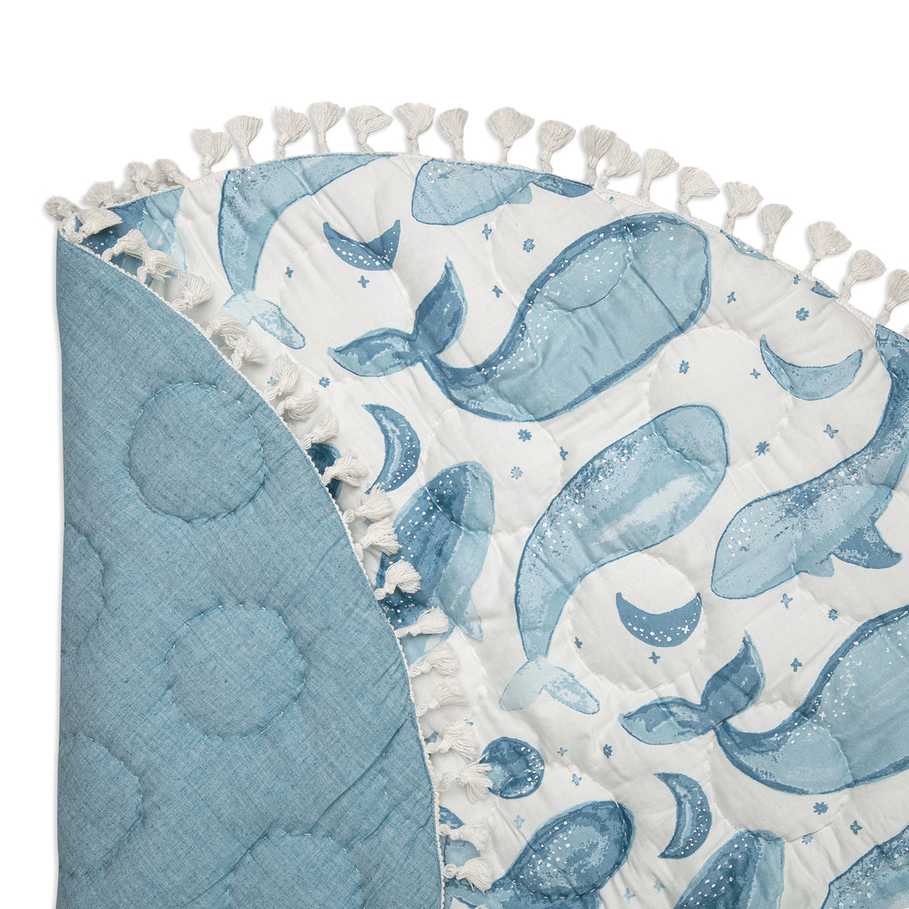 Delightful Whale Print Activity Mat for Infants - 40" x 40" Reversible Play Mat for Tummy Time and Playtime