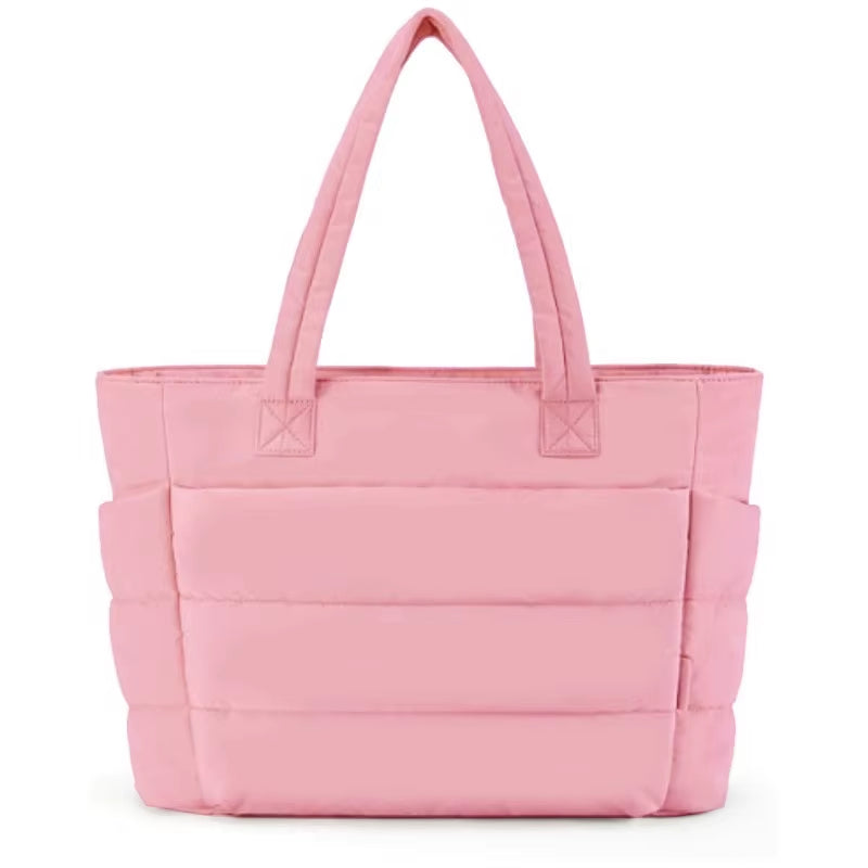 Stylish Women's Quilted Bubble Tote Bag - Perfect Solid Color Handbag with Convenient Shoulder Strap for Everyday Use