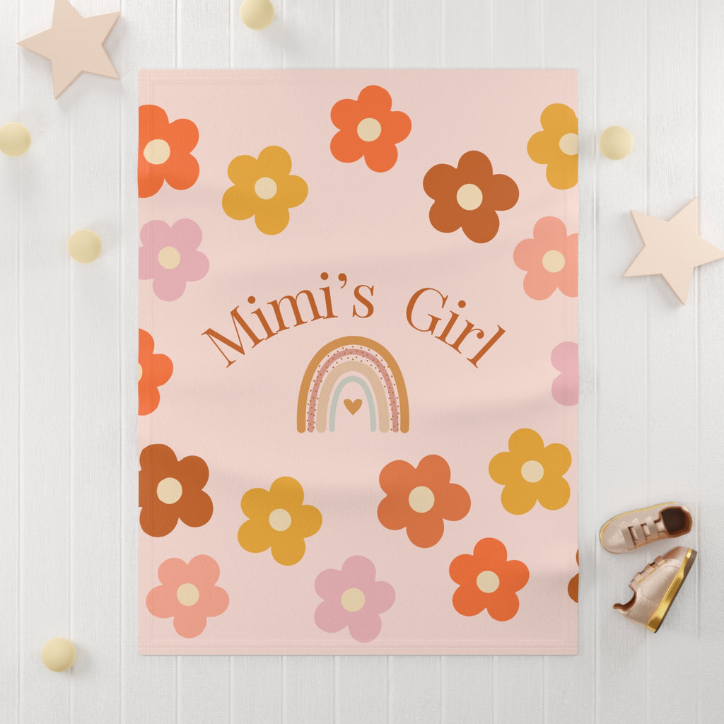 Mimi's Girl Rainbow Floral Baby Blanket | Retro Flower Pattern