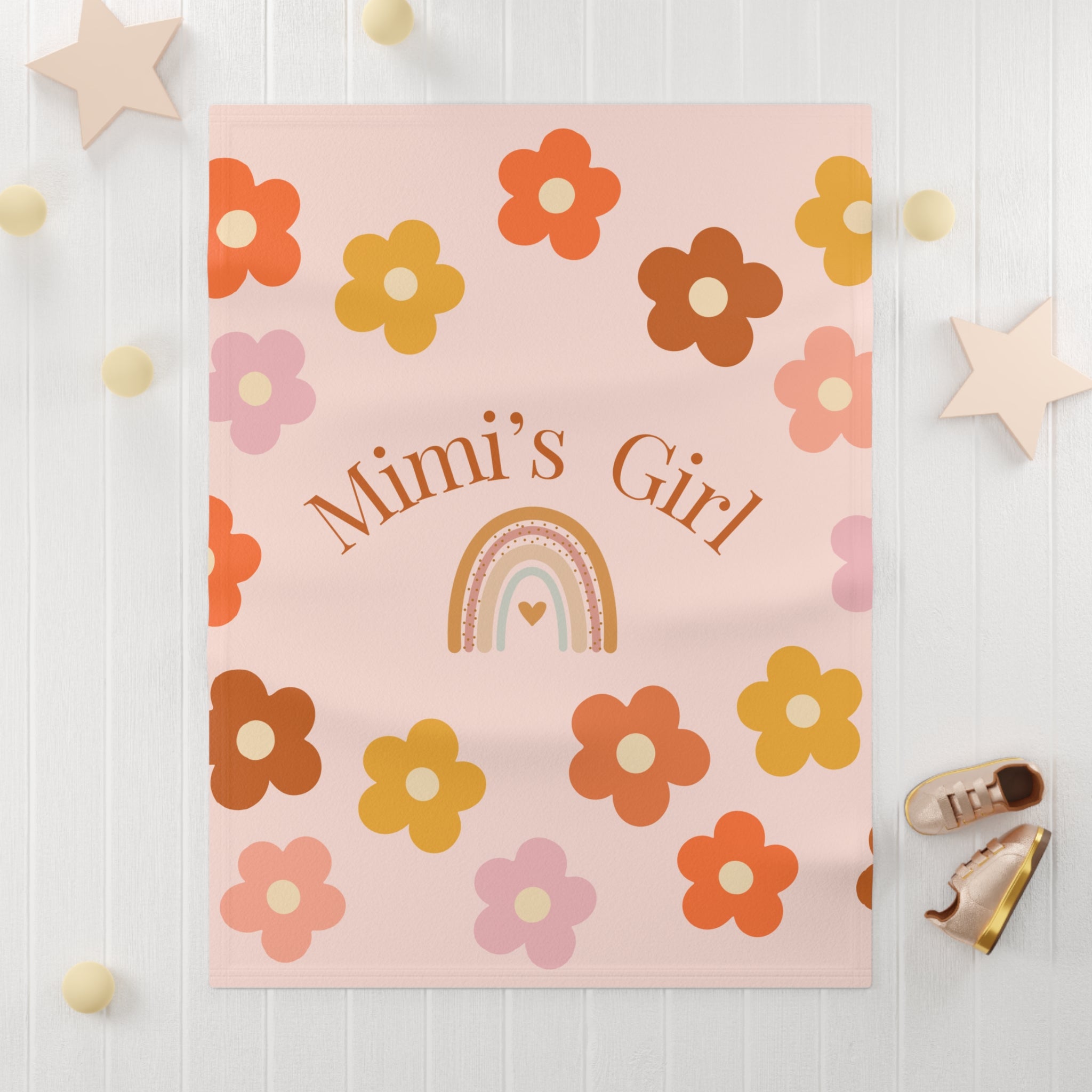 Mimi's Girl Rainbow Floral Baby Blanket | Retro Flower Pattern