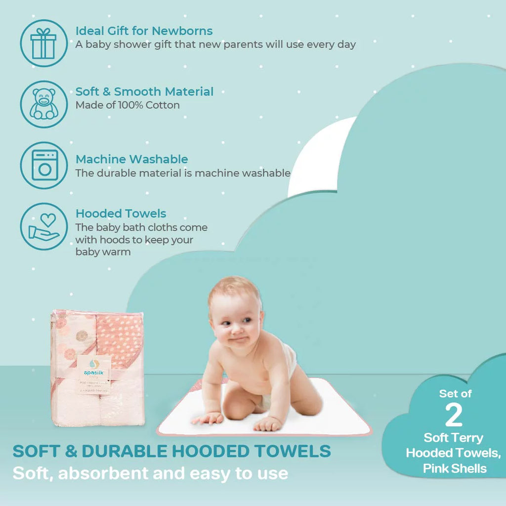 Delightful Baby Hooded Towel Bath Set - Pack of 2 in Adorable Pink Shells