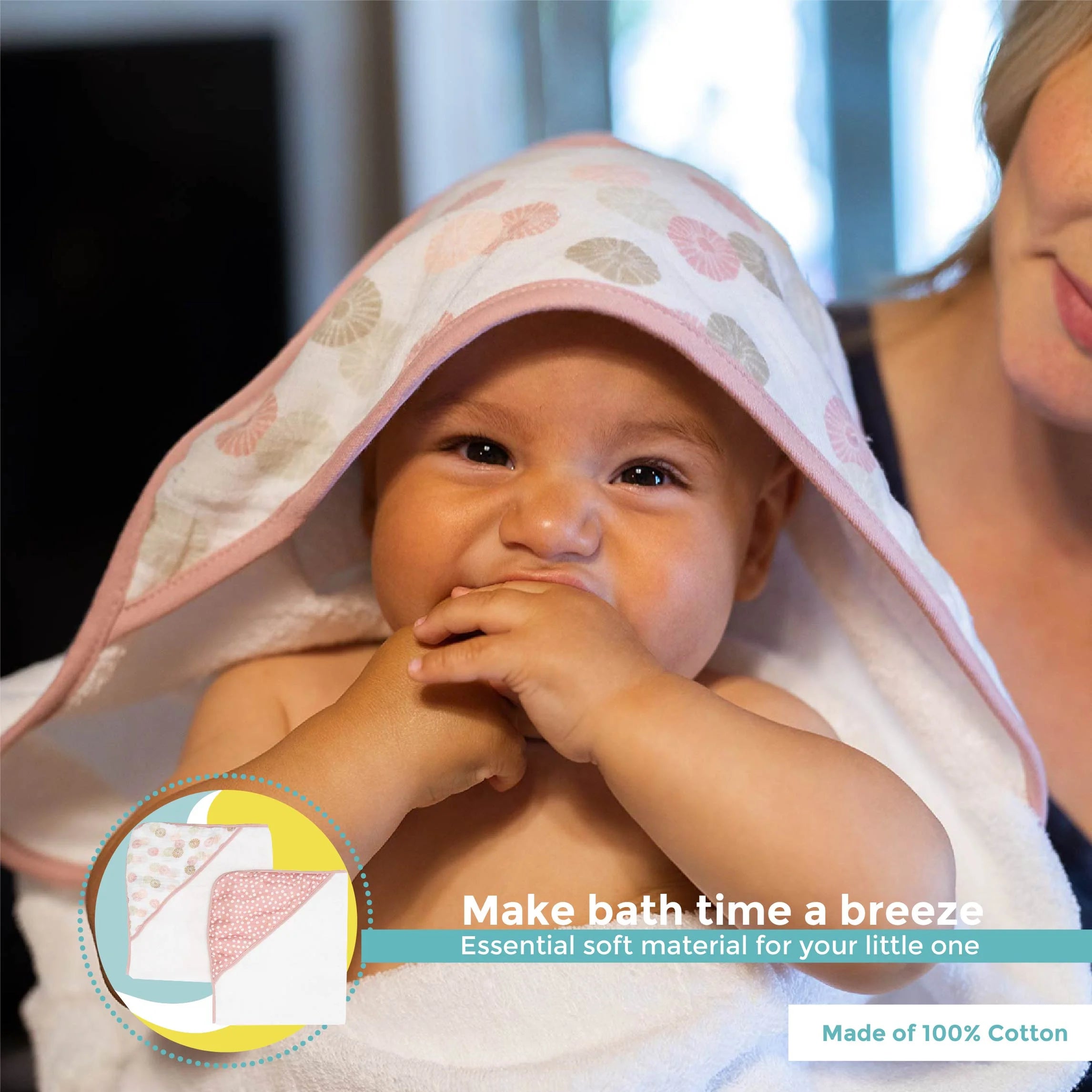 Delightful Baby Hooded Towel Bath Set - Pack of 2 in Adorable Pink Shells