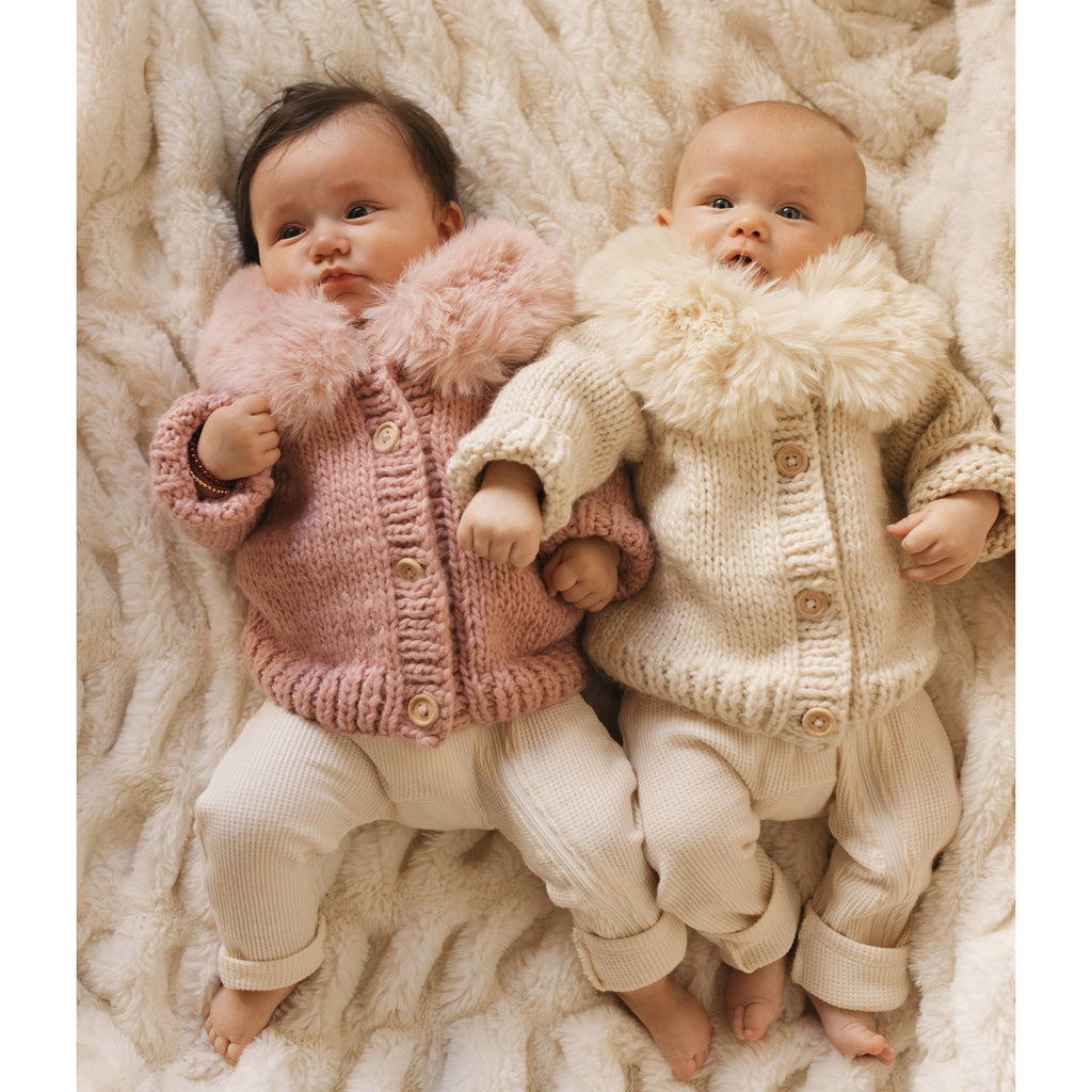Huggalugs - Fur Collar Natural Cardigan Sweater Baby & Toddler