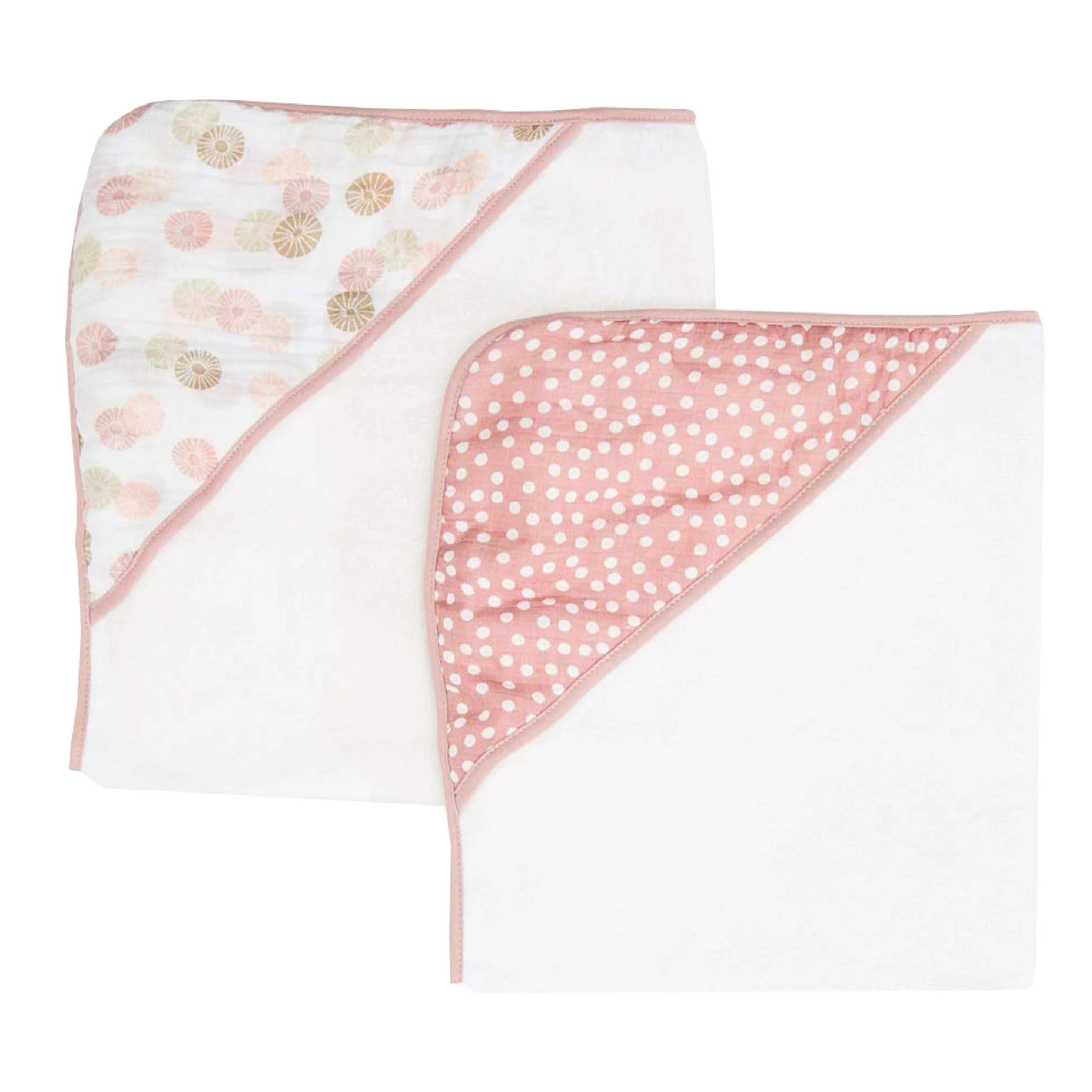Delightful Baby Hooded Towel Bath Set - Pack of 2 in Adorable Pink Shells