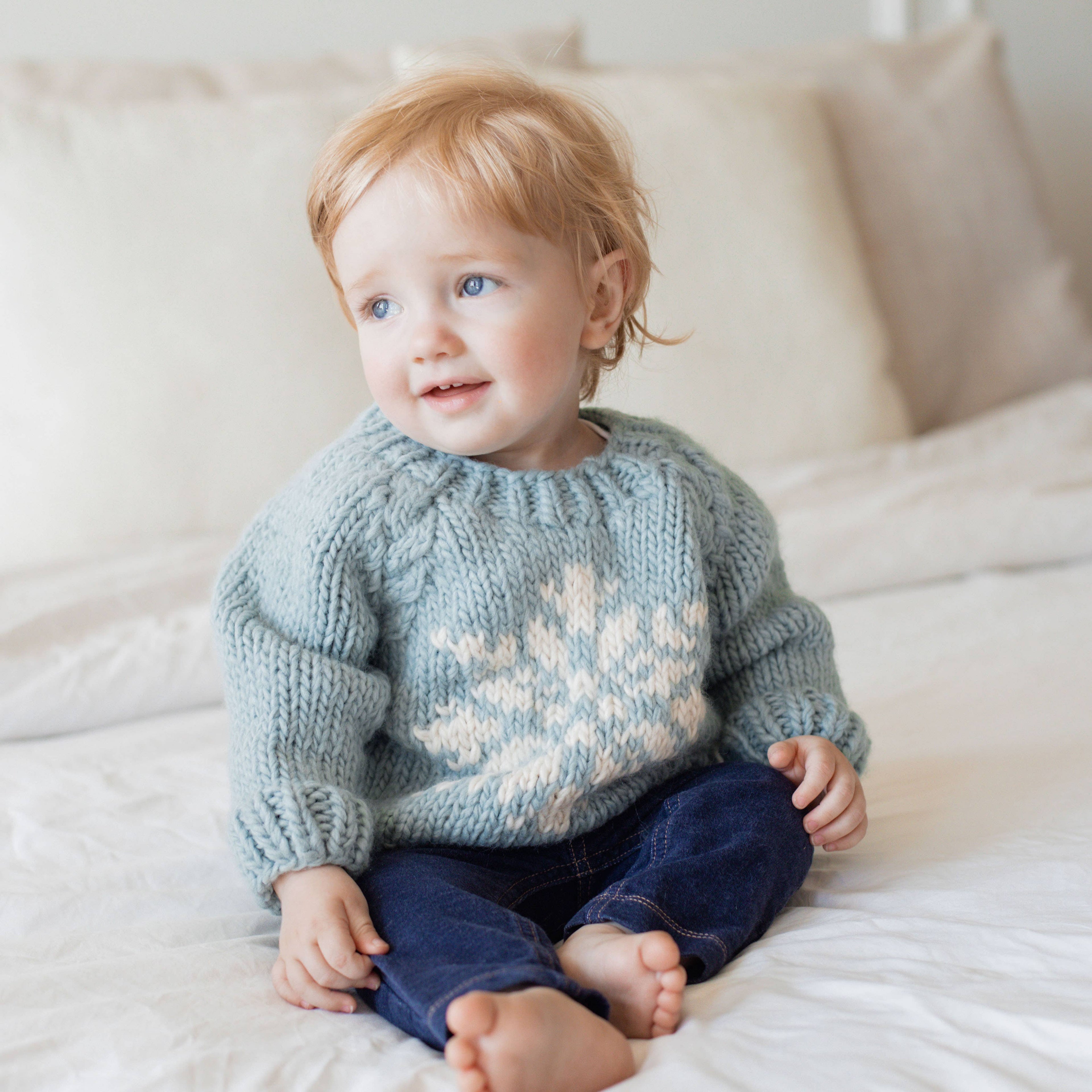 Huggalugs - Snowflake Surf Blue Crew Neck Sweater Baby & Toddler SALE