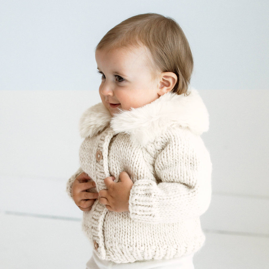 Huggalugs - Fur Collar Natural Cardigan Sweater Baby & Toddler
